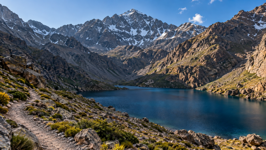 Lac Ifni sous les montagnes du Haut Atlas